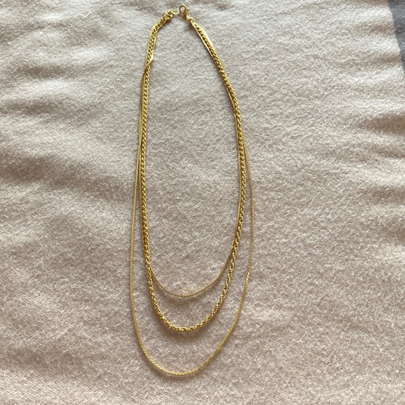 Vintage Gold Tone 3 Strand Necklace Stamped Korea - Picture 1 of 5